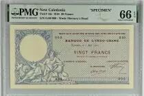 Nueva Caledonia 20 Francs Neptune 1910 - PMG 66 EPQ - Specimen