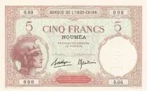 Nueva Caledonia 5 Francs Walhain - Specimen - ND (1937) - P.36