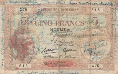 Nueva Caledonia 5 Francs Walhain - Specimen - ND (1937) - P.36