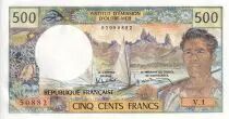Nueva Caledonia 500 Francs Dugout Canoe - Polynesian man - 1985-1992 - Serial V.1 - P.UNC - P.60e