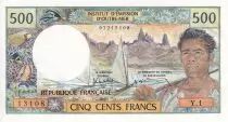 Nueva Caledonia 500 Francs Dugout Canoe - Polynesian man - 1985-1992 - Serial Y.1 - UNC - P.60e