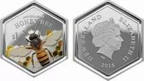 Nueva Zelanda 1 Dollar Honey Bee - 2016 - Hexagonal Coin with Resin Inclusion