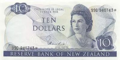 Nueva Zelanda 10 Dollars - Elizabeth II - ND (1977-1981) - Replacement - P.166d