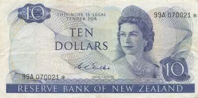 Nueva Zelanda 10 Dollars - Elizabeth II - ND (1977-1981) - Replacement - P.166d