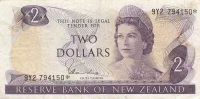 Nueva Zelanda 2 Dollars - Elizabeth II - ND (1977-1981) - Replacement - P.164d