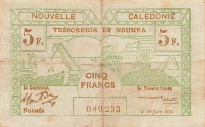 Nuova Caledonia 5 Francs - 15-06-1943 - Noum�a - P.58