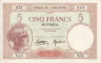 Nuova Caledonia 5 Francs - Noumea - 1926 - Serial U.72 - XF - P.36b