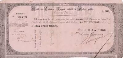 Nuova Caledonia 500 Francs - French colonial note - 28-04-1870 - XF