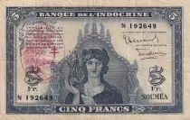 Nuovi H�brides 5 Francs - Minerva - Ovpt. France Libre - 1945 - P.5