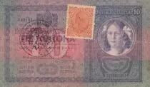 &Ouml;sterreich 10 Kronen 1904 - Overprint with black stamp et postal stamp