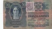 &Ouml;sterreich 10 Kronen 1915 - Overprint with pruple stamp and postal stamp