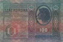 &Ouml;sterreich 100 Kronen 1912 - Overprint with black stamp and postal stamp
