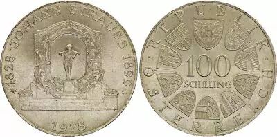 �sterreich 100 schilling, Johann Strauss - 1975