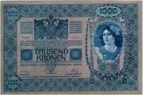 &Ouml;sterreich 1000 Kronen Woman head, red ovpt Deustschosterreich - 1902 (1919)