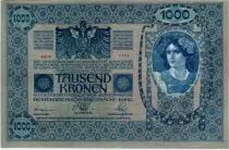 �sterreich 1000 Kronen Woman head, red ovpt Deustschosterreich - 1902 (1919)