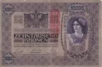 &Ouml;sterreich 10000 Kronen Woman head, red ovpt Deustschosterreich - 1918