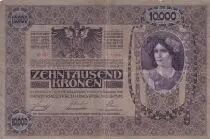 &Ouml;sterreich 10000 Kronen Woman head, red ovpt Deustschosterreich - 1918