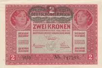 &Ouml;sterreich 2 Kronen - Heads of women - Green ovpt - Number 1638 - 1917