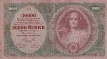 &Ouml;sterreich 50,000 Kronen - Young Woman - Floral Ornament - 1922
