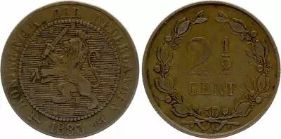 Paesi Bassi 2 1/2 Cent - Arms - 1883 - KM.108