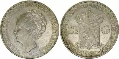 Paesi Bassi 2 1/2 Gulden , Wilhelmina I - 1930