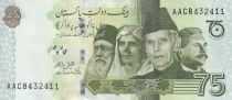 Pakistan 75 Rupees - M. Ali Jinnah - 75 ans de l\'Indépendance du Pakistan - 2022 - Série AA - P.NEW