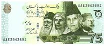 Pakistan 75 Rupees - M. Ali Jinnah - 75 years of the independence of Pakistan - 2022 - Serial AAE - P.NEW