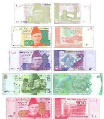 Pakistan S�rie 5 billets 10, 20, 50, 75, 100 rupees - Pakistan - 2018/2022
