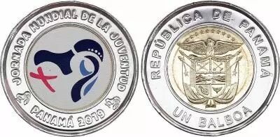 Panama 1 Balboa Journ�e Mondiale de la Jeunesse - 2019 Bim�tal Coloris�e
