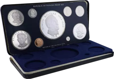 Panama Box 9 coins Balboa - Simon Bolivar - 1975 - Franklin Mint