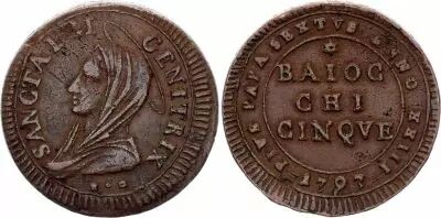 Papal States 5 Baiocchi Ascoli - Marie - 1797