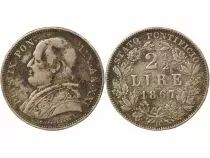 Papal States Pius IX - 2 1/2 Silver Lire - 1867 Rome