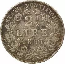 Papal States Pius IX - 2 1/2 Silver Lire - 1867 Rome
