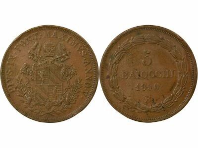 Papal States Pius IX - 5 Baiocchi - 1850 R Rome An V