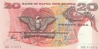 Pap�a Nueva Guinea 20 Kina Bird of Paradise - Head of boar - Serial SBD - 1988
