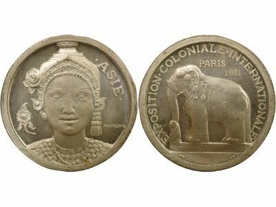 Paris Colonial Exposition - Silvered Copper Medal, Asia - 1931 Paris