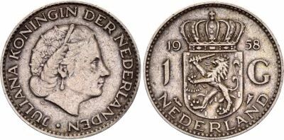 Pays-Bas 1 Gulden Juliana - 1958 - Argent