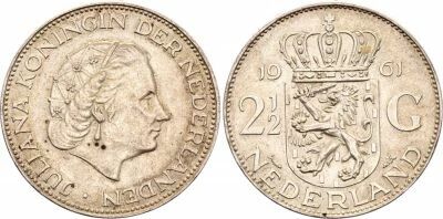 Pays-Bas 2� Gulden Juliana - 1961 - Argent