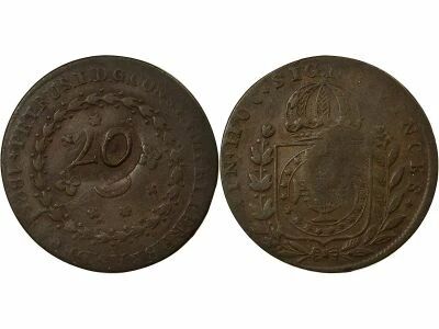 Pedro II - 20 Reis, 1835 countermarked over 40 Reis