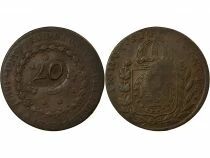 Pedro II - 20 Reis, 1835 countermarked over 40 Reis