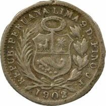 P&eacute;rou 1/2 Dinero Argent - 1902/0 Lima
