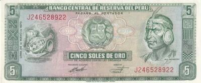 P�rou 5 Soles de Oro Inca Pachacutec - 1974