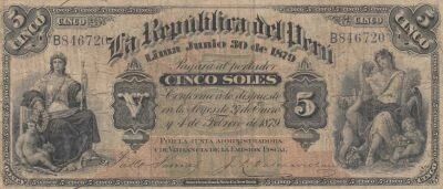 Peru 5 Soles - Allegorical image - 1879 - Series B