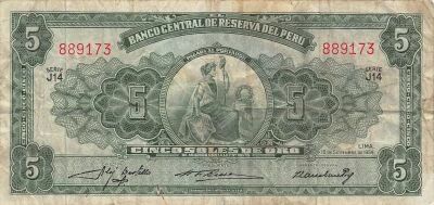 Peru 5 Soles - Liberty - 16-09-1954 - P.70