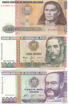 Peru Set of 5 banknotes from Peru - 500 to 100000 Intis