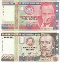 Peru Set of 5 banknotes from Peru - 500 to 100000 Intis