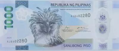 Philippinen 1000 Piso - Philippines eagle - Pearl, Turtle - Polymer - 2024 - Serial AJ