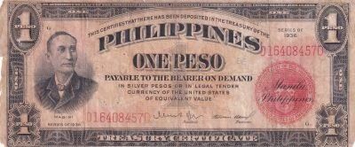 Philippines 1 Peso - Mabini - Design orange - 1936 - S�rie DD