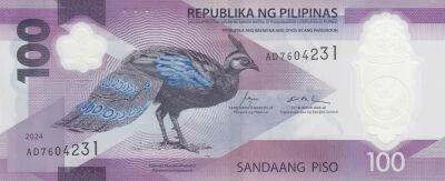 Philippines 100 Piso - Paon de Palawan - volcan Mayon - Polym�re - 2024 - S�rie AD