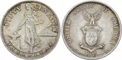 Philippines 50 Centavos - United States of America - 1945 S - VF - KM.183